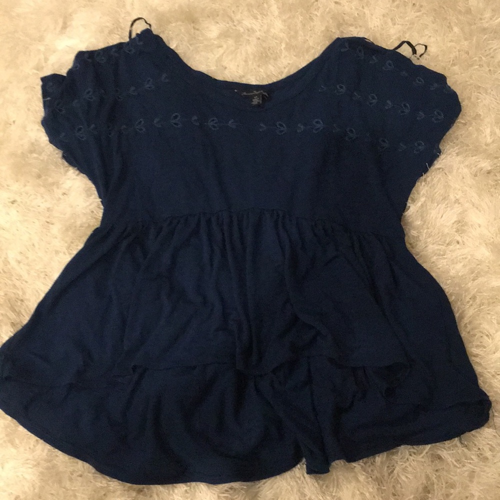 american eagle teal flowy shirt